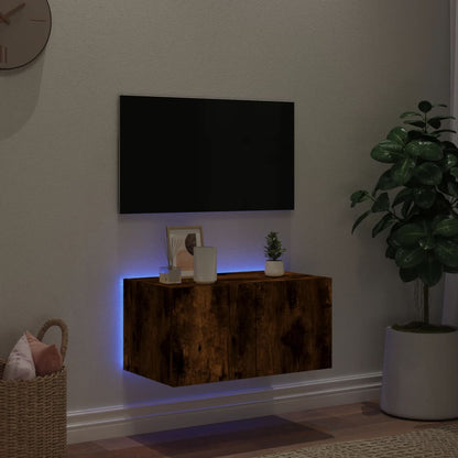 TV Wall Cabinet with LED Lights Smoked Oak 60x35x31 cm