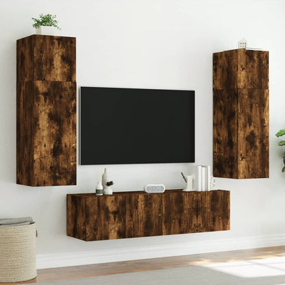 TV Wall Cabinet with LED Lights Smoked Oak 60x35x31 cm