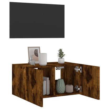 TV Wall Cabinet with LED Lights Smoked Oak 60x35x31 cm