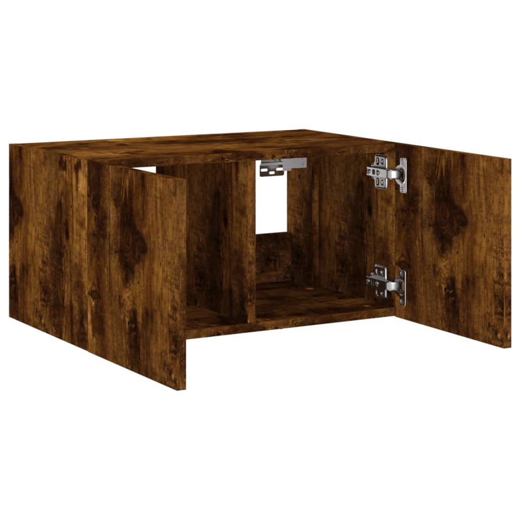 TV Wall Cabinet with LED Lights Smoked Oak 60x35x31 cm