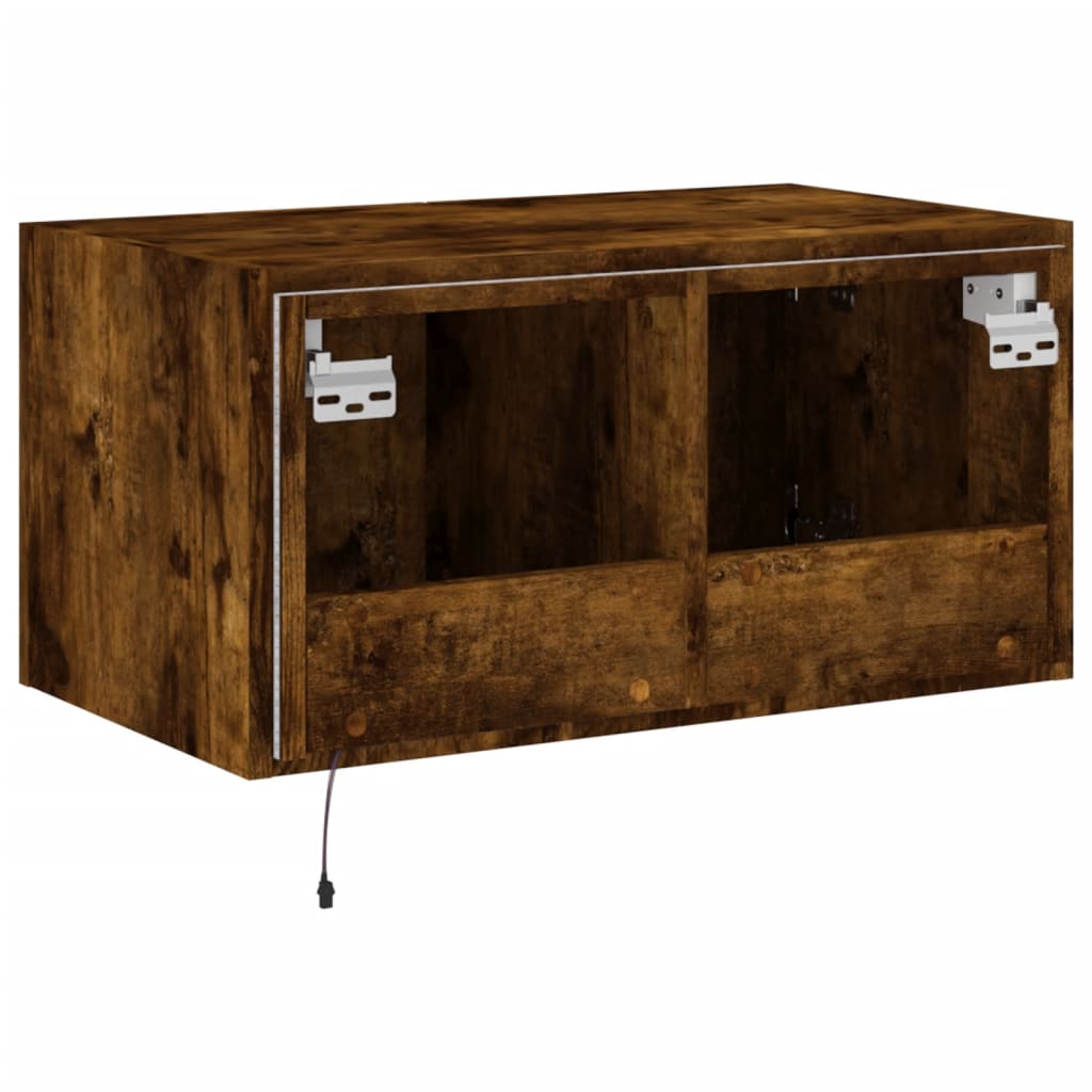 TV Wall Cabinet with LED Lights Smoked Oak 60x35x31 cm