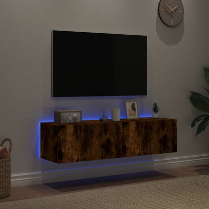 TV Wall Cabinets with LED Lights 2 pcs Smoked Oak 60x35x31 cm