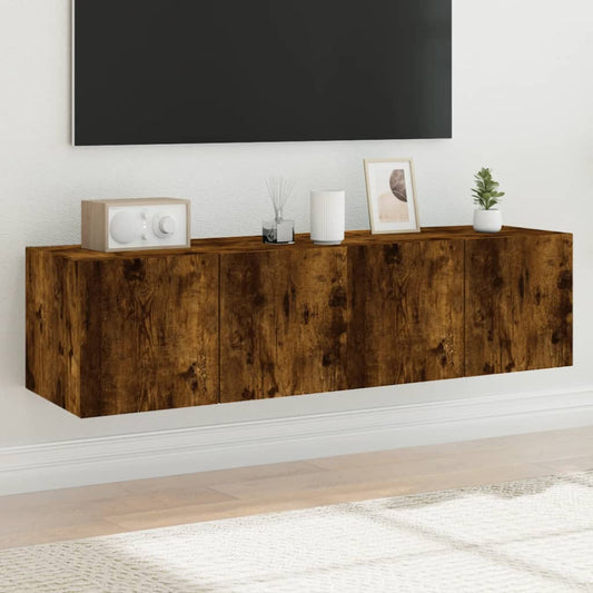 TV Wall Cabinets with LED Lights 2 pcs Smoked Oak 60x35x31 cm