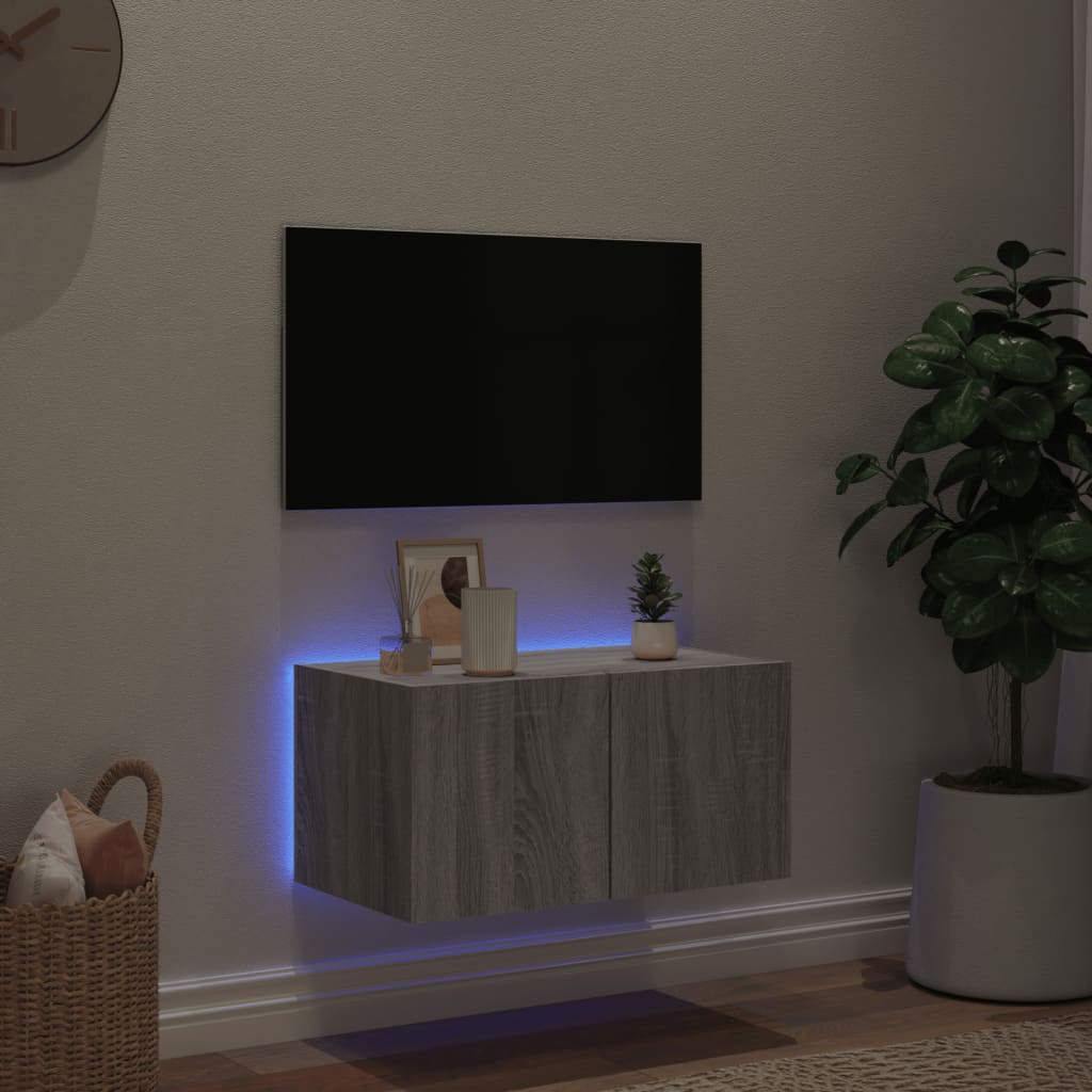 TV Wall Cabinet with LED Lights Grey Sonoma 60x35x31 cm