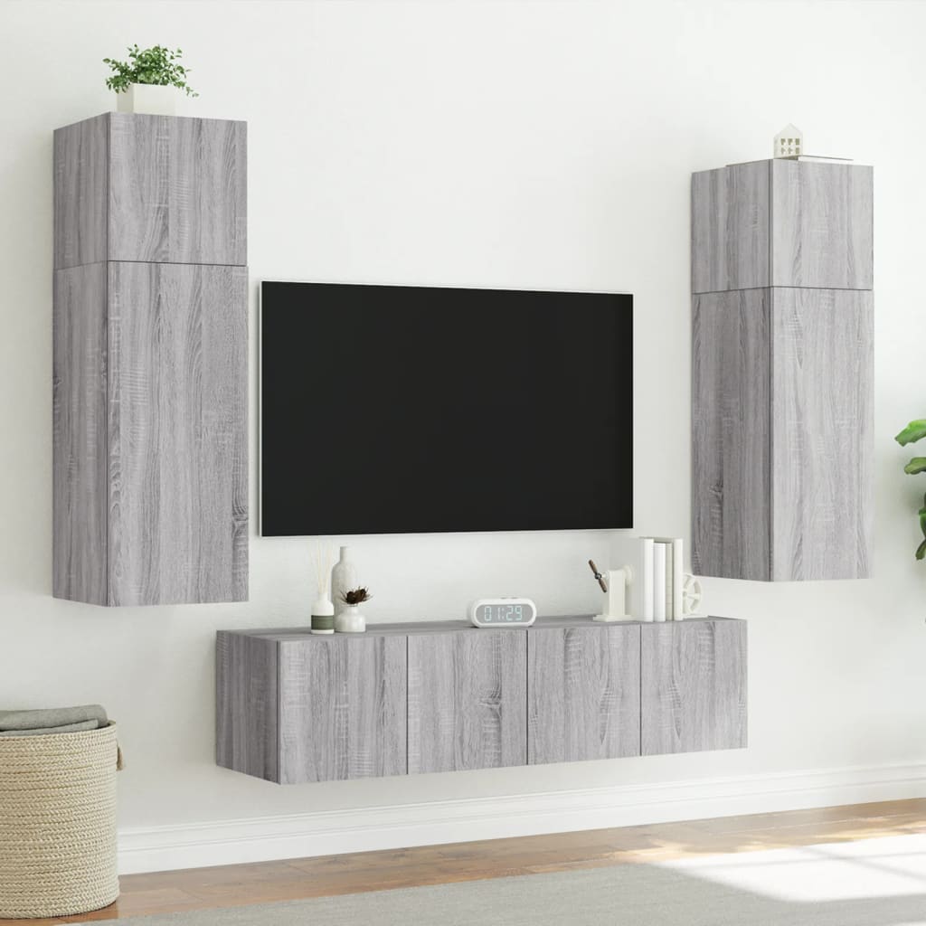 TV Wall Cabinet with LED Lights Grey Sonoma 60x35x31 cm