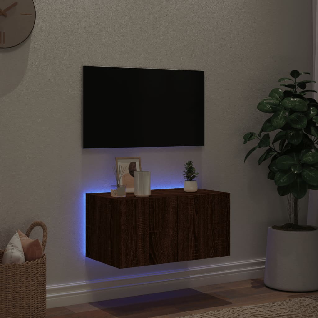 TV Wall Cabinet with LED Lights Brown Oak 60x35x31 cm