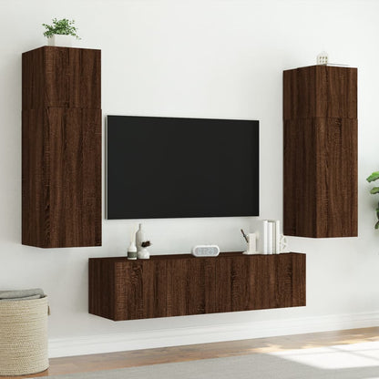 TV Wall Cabinet with LED Lights Brown Oak 60x35x31 cm