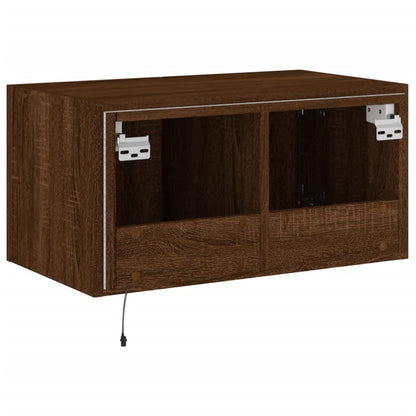 TV Wall Cabinet with LED Lights Brown Oak 60x35x31 cm