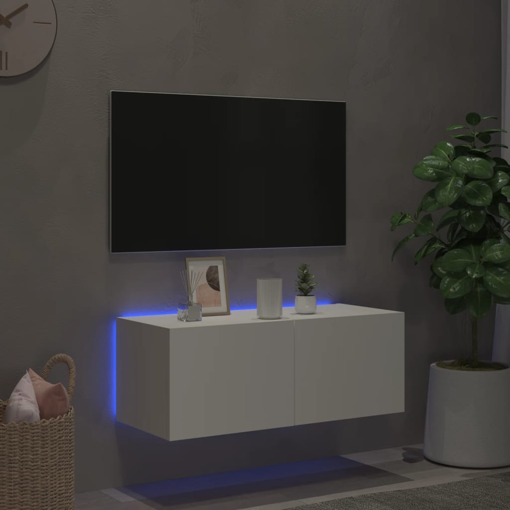 TV Wall Cabinet with LED Lights White 80x35x31 cm