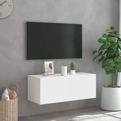 TV Wall Cabinet with LED Lights White 80x35x31 cm