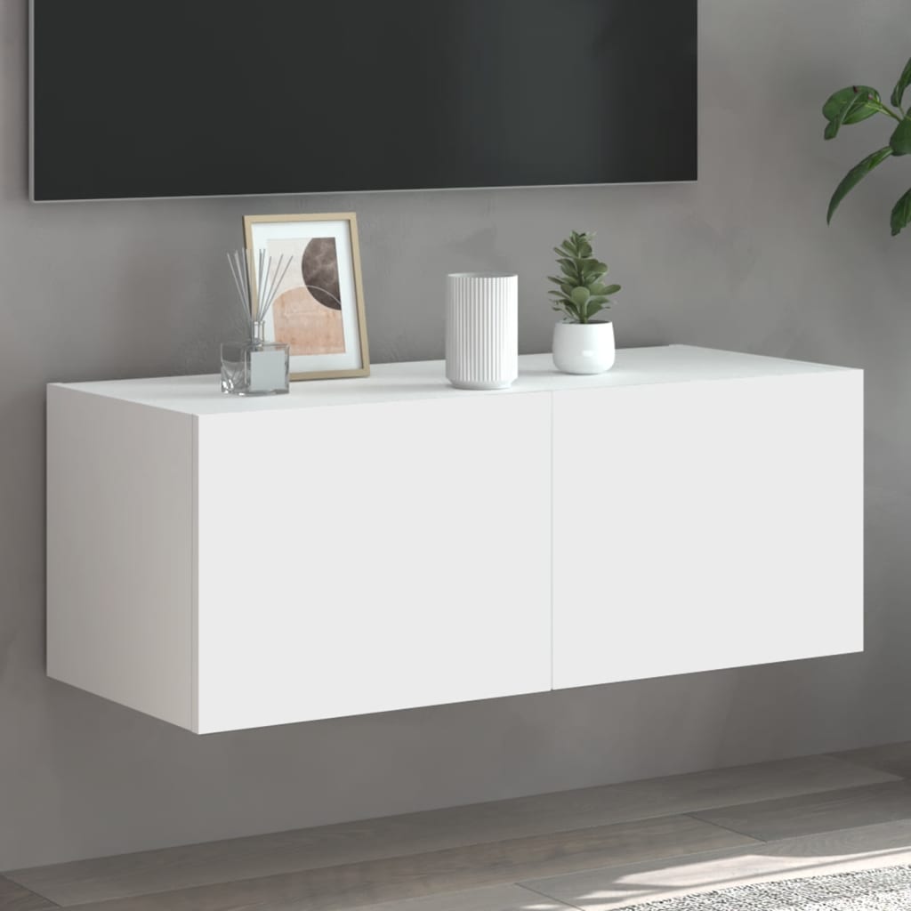 TV Wall Cabinet with LED Lights White 80x35x31 cm