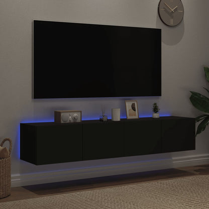 TV Wall Cabinets with LED Lights 2 pcs Black 80x35x31 cm