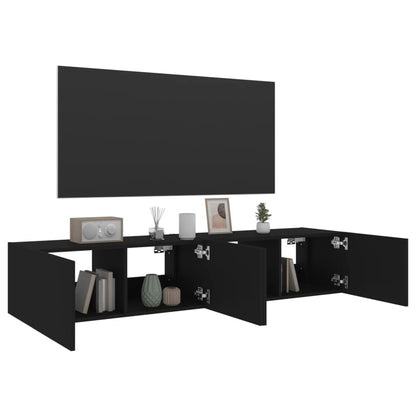 TV Wall Cabinets with LED Lights 2 pcs Black 80x35x31 cm