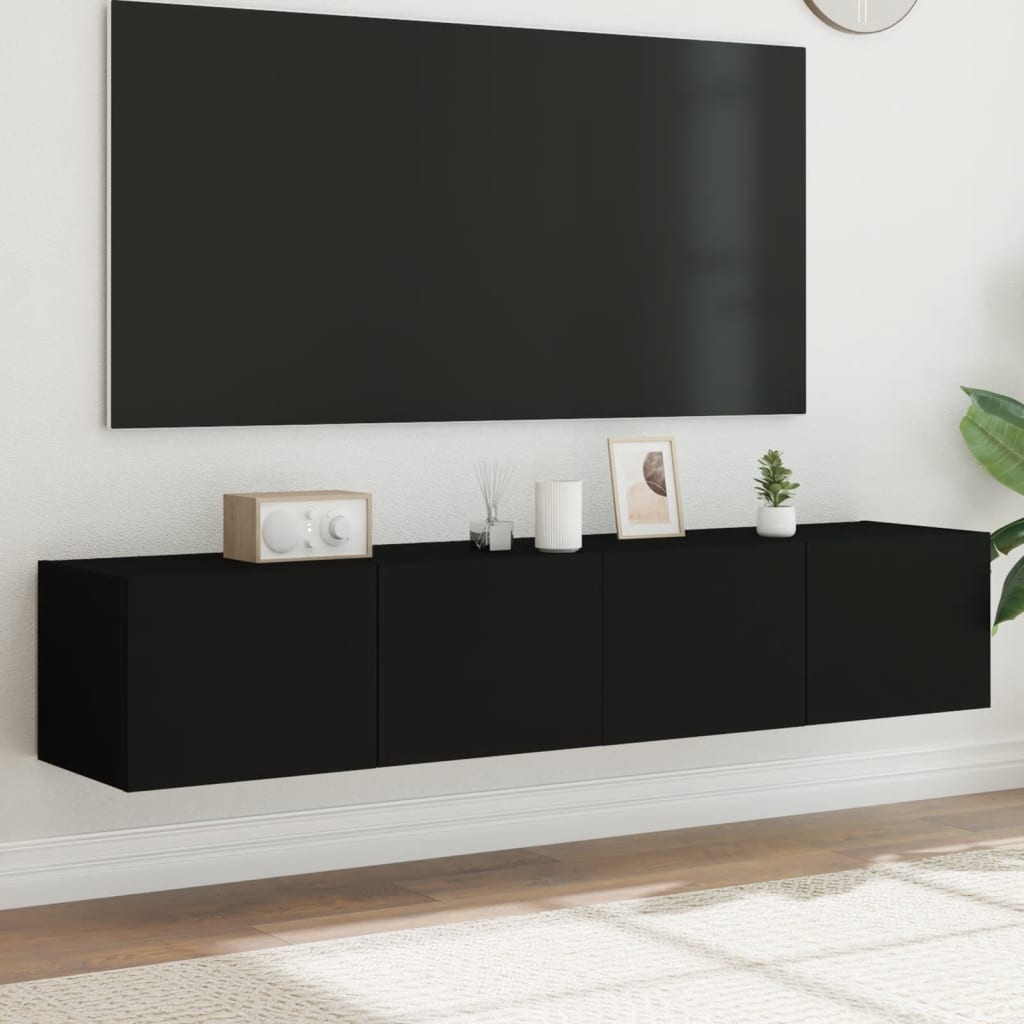 TV Wall Cabinets with LED Lights 2 pcs Black 80x35x31 cm