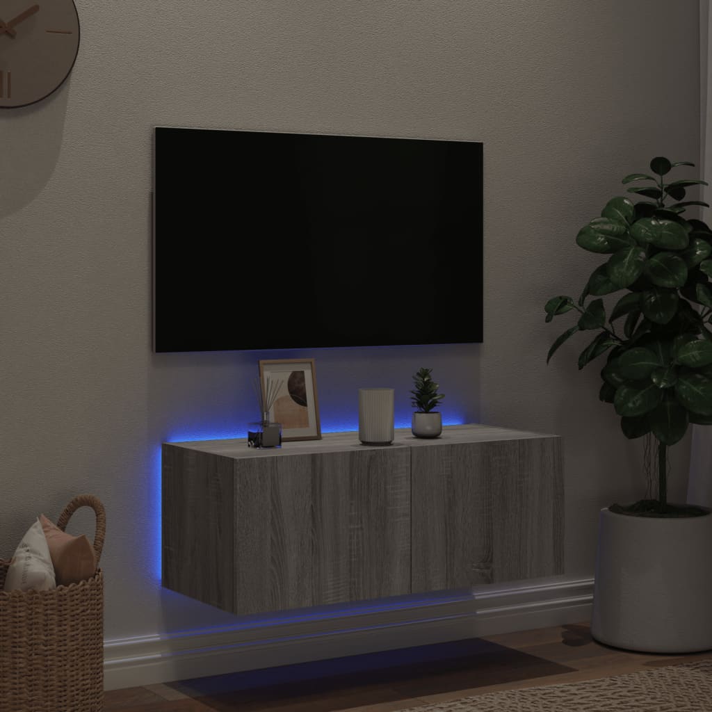 TV Wall Cabinet with LED Lights Grey Sonoma 80x35x31 cm