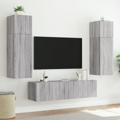 TV Wall Cabinet with LED Lights Grey Sonoma 80x35x31 cm