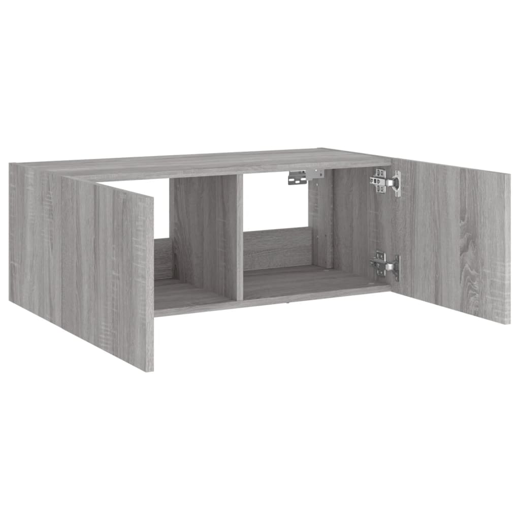 TV Wall Cabinet with LED Lights Grey Sonoma 80x35x31 cm