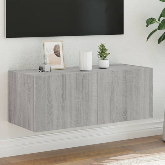 TV Wall Cabinet with LED Lights Grey Sonoma 80x35x31 cm