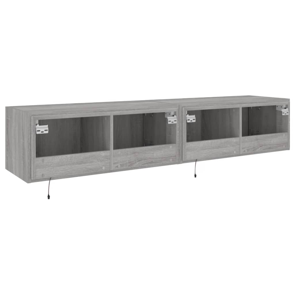 TV Wall Cabinets with LED Lights 2 pcs Grey Sonoma 80x35x31 cm