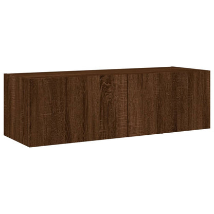 TV Wall Cabinet with LED Lights Brown Oak 100x35x31 cm