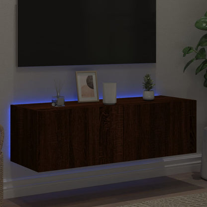 TV Wall Cabinet with LED Lights Brown Oak 100x35x31 cm