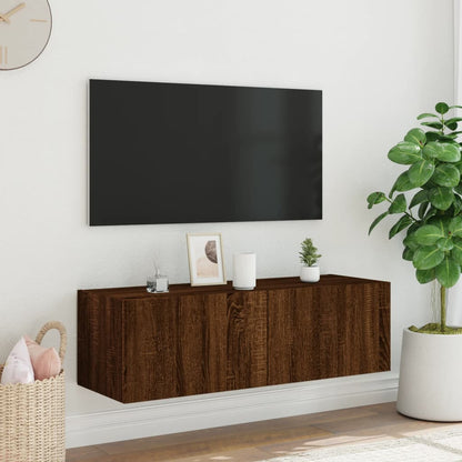 TV Wall Cabinet with LED Lights Brown Oak 100x35x31 cm