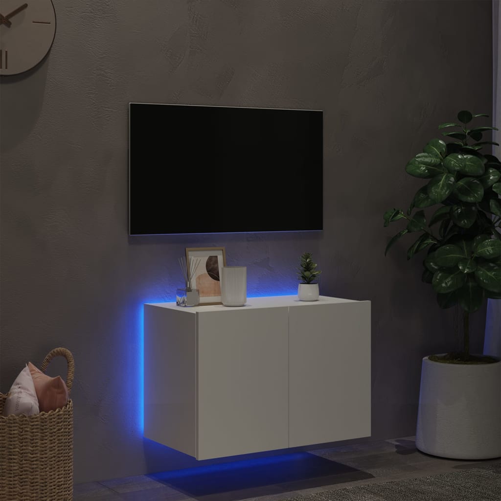 TV Wall Cabinet with LED Lights White 60x35x41 cm