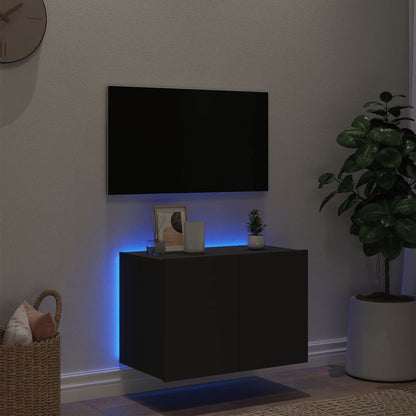 TV Wall Cabinet with LED Lights Black 60x35x41 cm