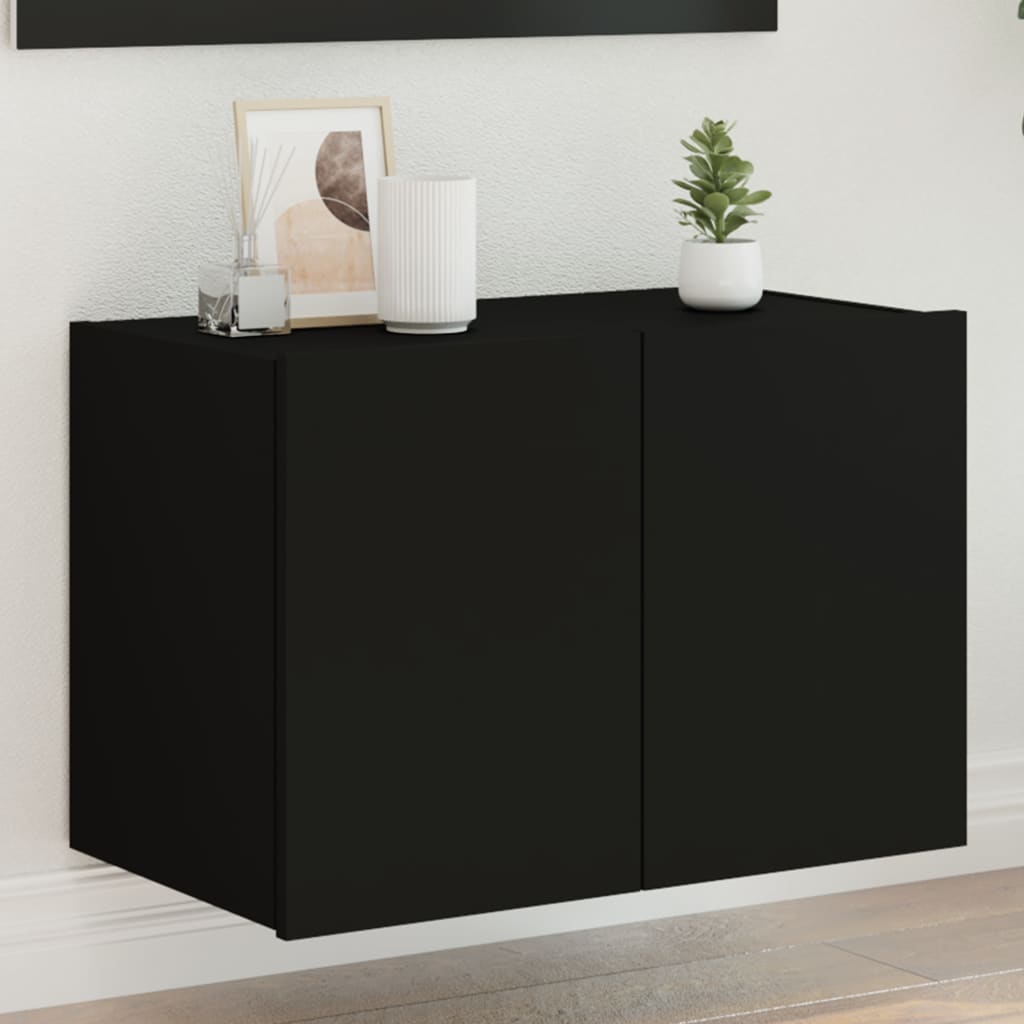 TV Wall Cabinet with LED Lights Black 60x35x41 cm