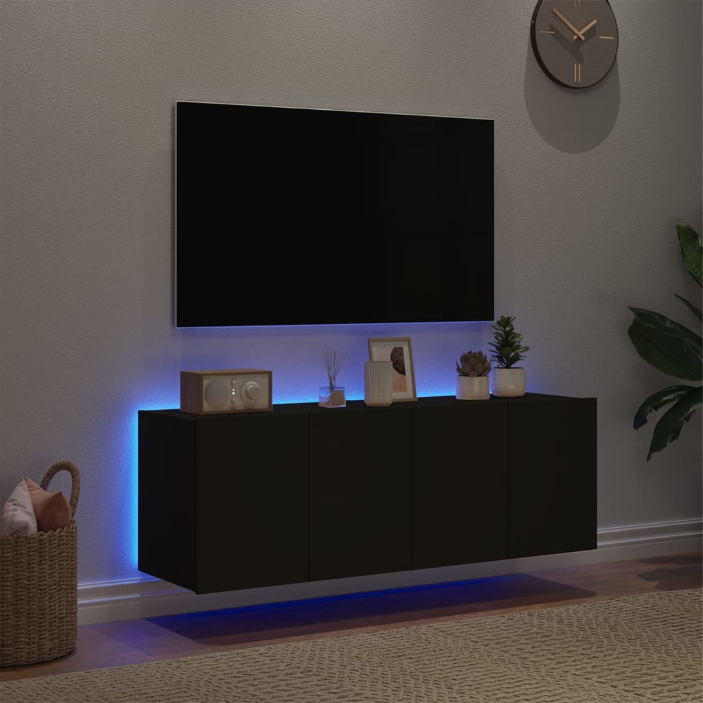 TV Wall Cabinets with LED Lights 2 pcs Black 60x35x41 cm