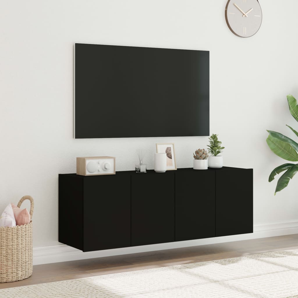 TV Wall Cabinets with LED Lights 2 pcs Black 60x35x41 cm