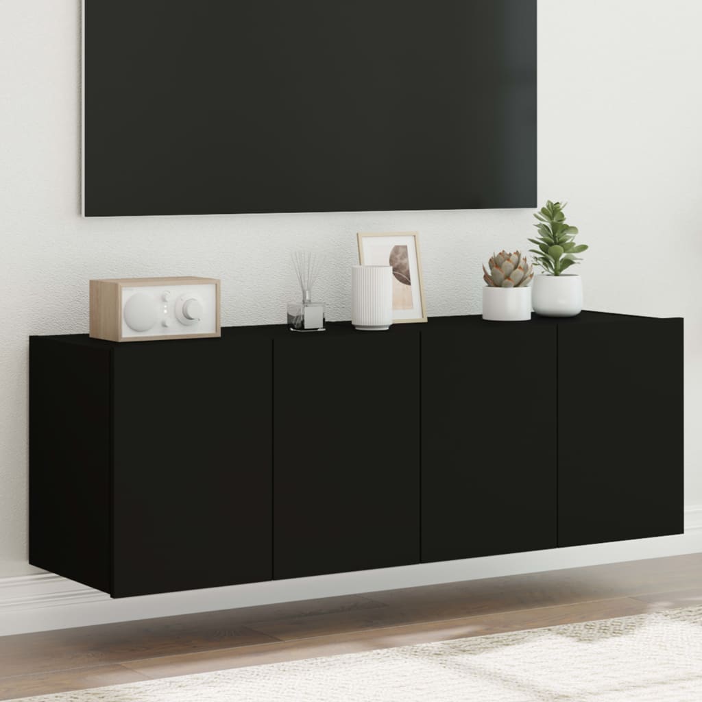 TV Wall Cabinets with LED Lights 2 pcs Black 60x35x41 cm