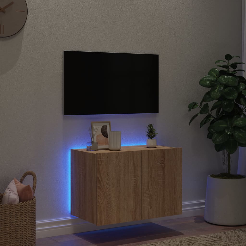 TV Wall Cabinet with LED Lights Sonoma Oak 60x35x41 cm