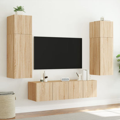 TV Wall Cabinet with LED Lights Sonoma Oak 60x35x41 cm