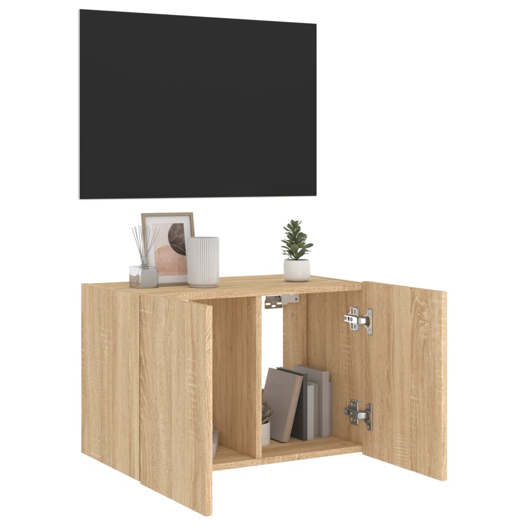 TV Wall Cabinet with LED Lights Sonoma Oak 60x35x41 cm