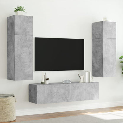 TV Wall Cabinets with LED Lights 2 pcs Concrete Grey 60x35x41 cm