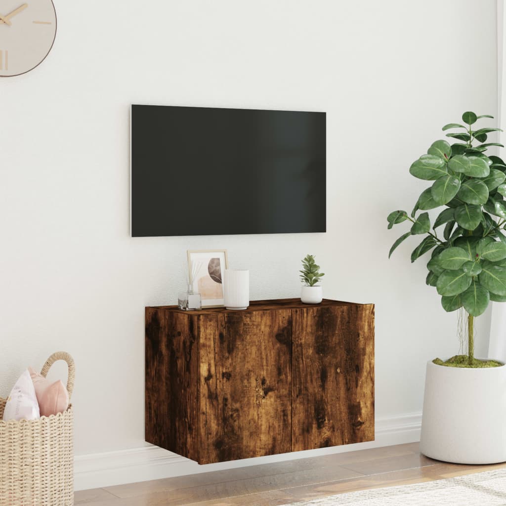 TV Wall Cabinet with LED Lights Smoked Oak 60x35x41 cm