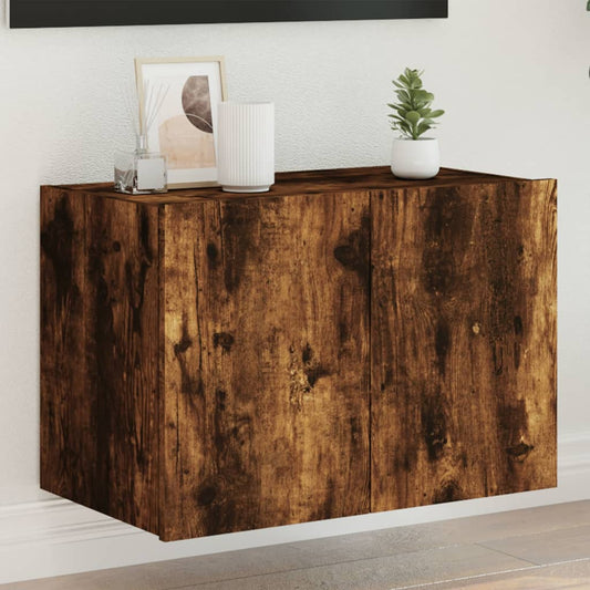 TV Wall Cabinet with LED Lights Smoked Oak 60x35x41 cm