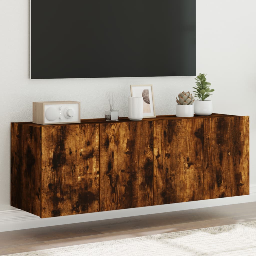 TV Wall Cabinets with LED Lights 2 pcs Smoked Oak 60x35x41 cm