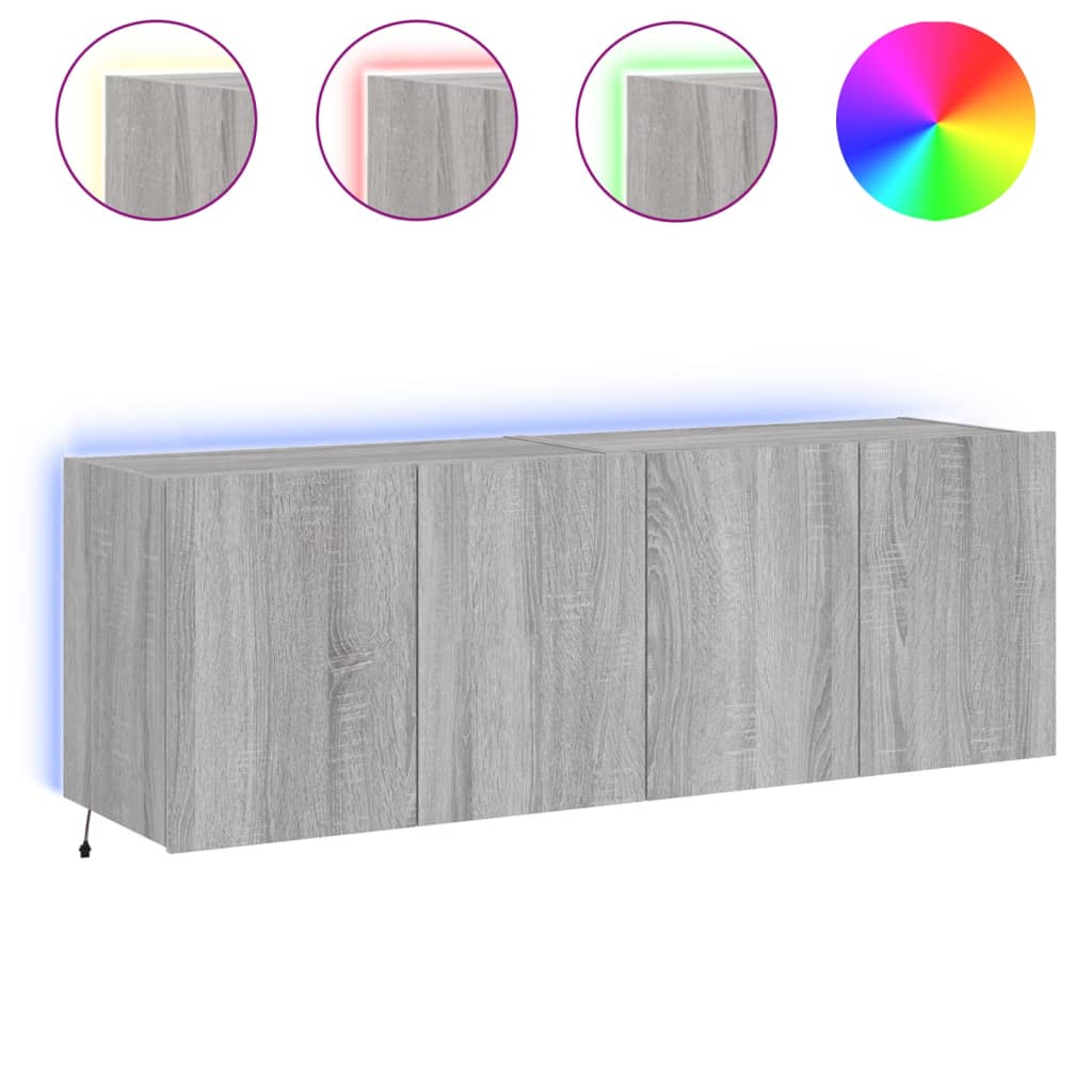 TV Wall Cabinets with LED Lights 2 pcs Grey Sonoma 60x35x41 cm