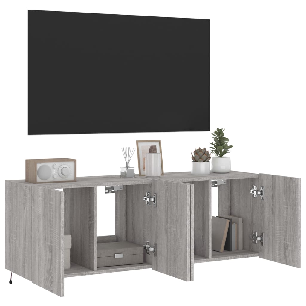 TV Wall Cabinets with LED Lights 2 pcs Grey Sonoma 60x35x41 cm