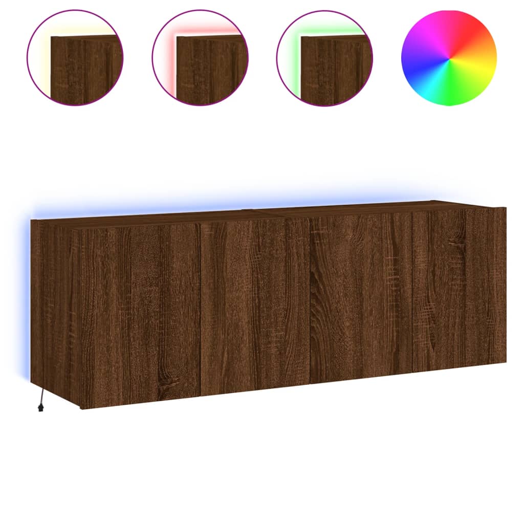 TV Wall Cabinets with LED Lights 2 pcs Brown Oak 60x35x41 cm