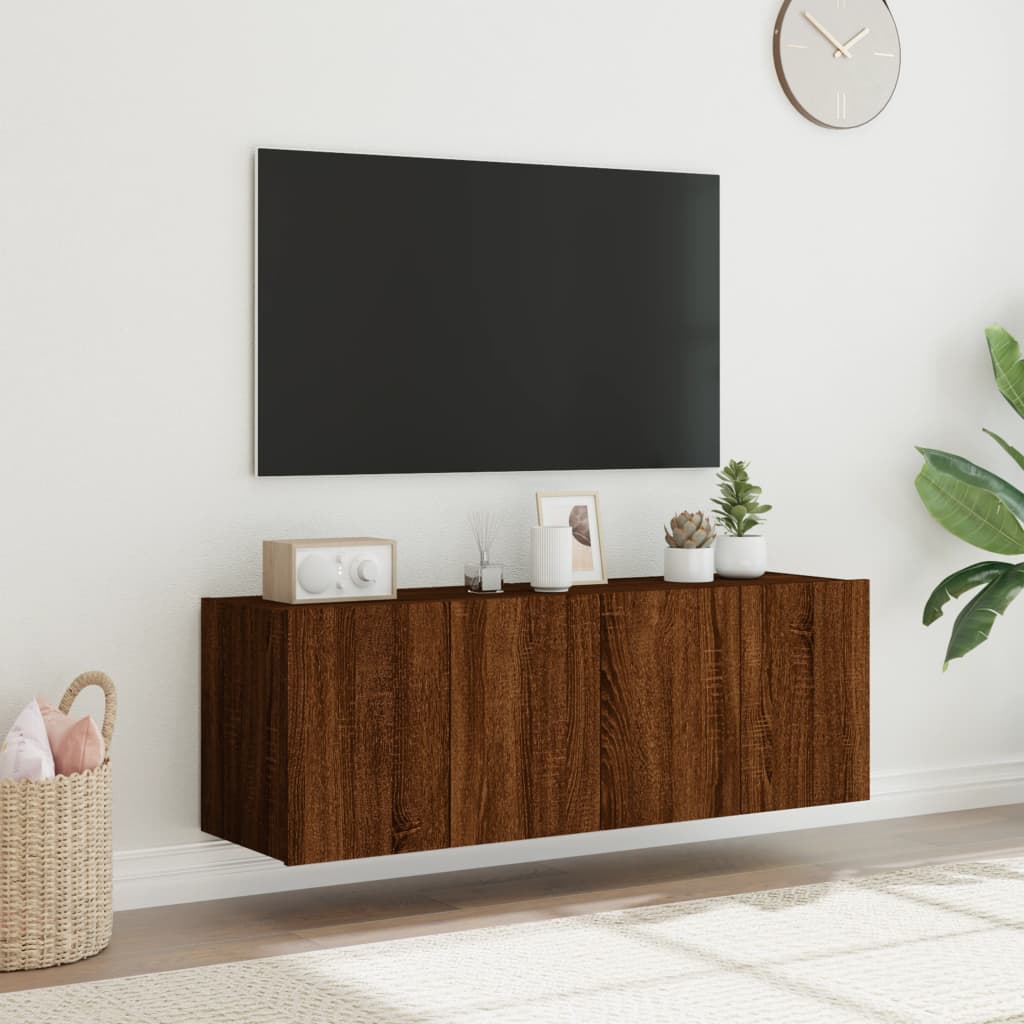 TV Wall Cabinets with LED Lights 2 pcs Brown Oak 60x35x41 cm