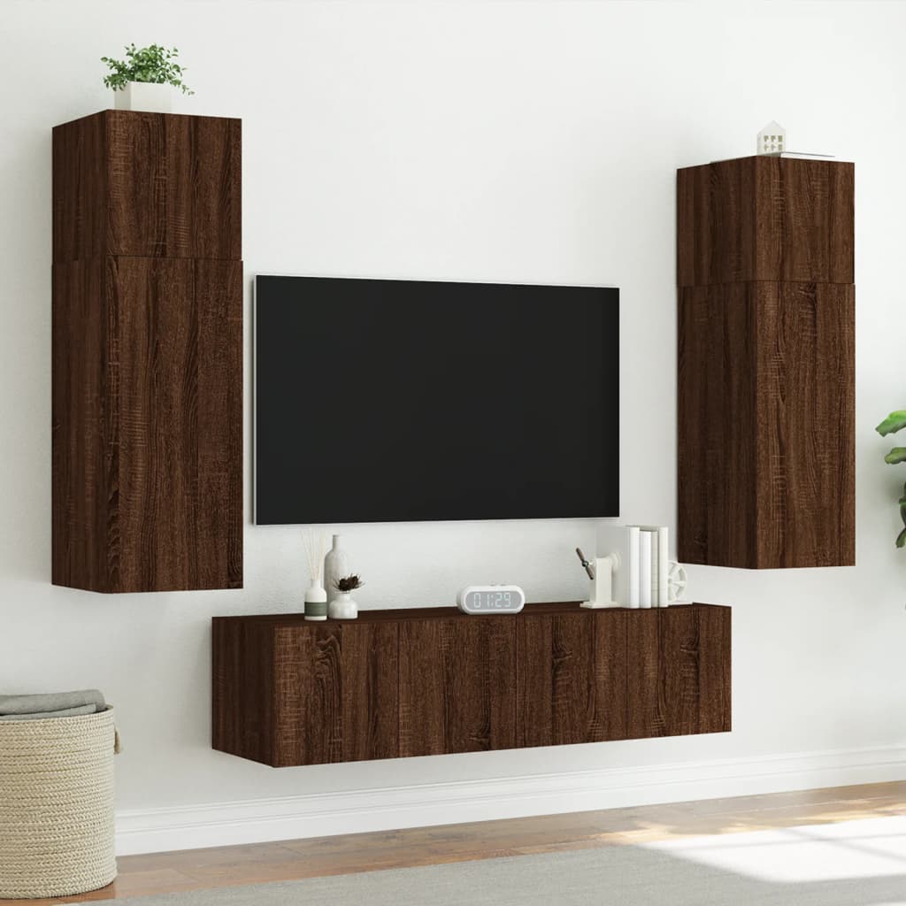 TV Wall Cabinets with LED Lights 2 pcs Brown Oak 60x35x41 cm