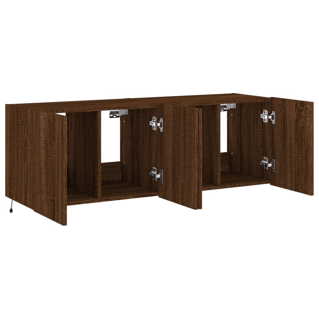 TV Wall Cabinets with LED Lights 2 pcs Brown Oak 60x35x41 cm