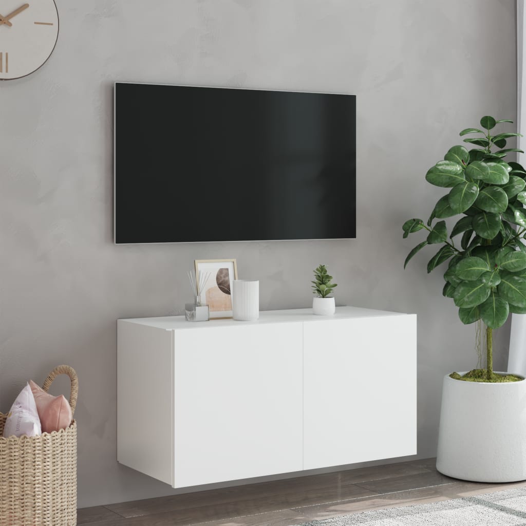 TV Wall Cabinet with LED Lights White 80x35x41 cm