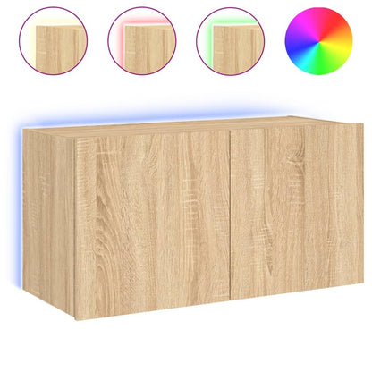 TV Wall Cabinet with LED Lights Sonoma Oak 80x35x41 cm