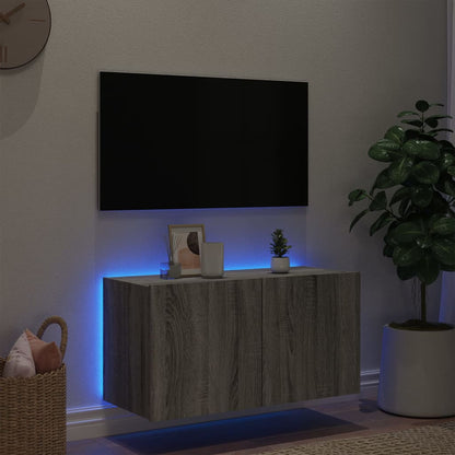 TV Wall Cabinet with LED Lights Grey Sonoma 80x35x41 cm