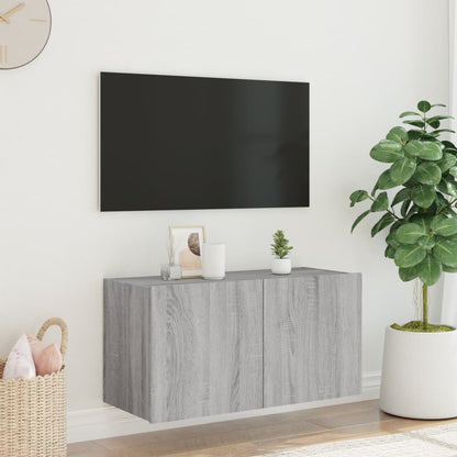 TV Wall Cabinet with LED Lights Grey Sonoma 80x35x41 cm