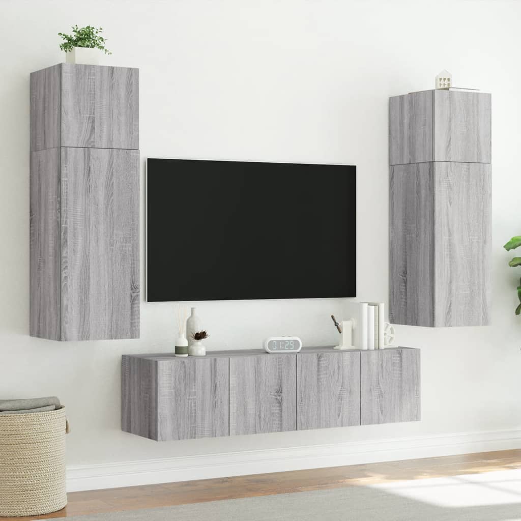 TV Wall Cabinet with LED Lights Grey Sonoma 80x35x41 cm